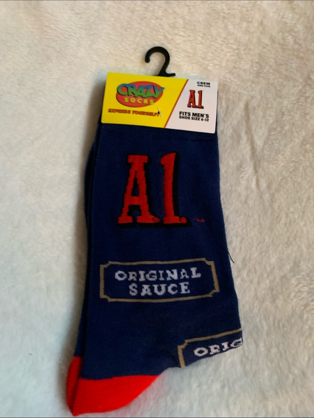 A1 Original Sauce Blue Crew Socks with Red Accents